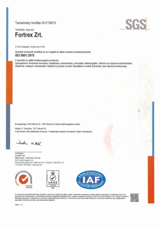 ISO 9001:2008 Tanúsítvány